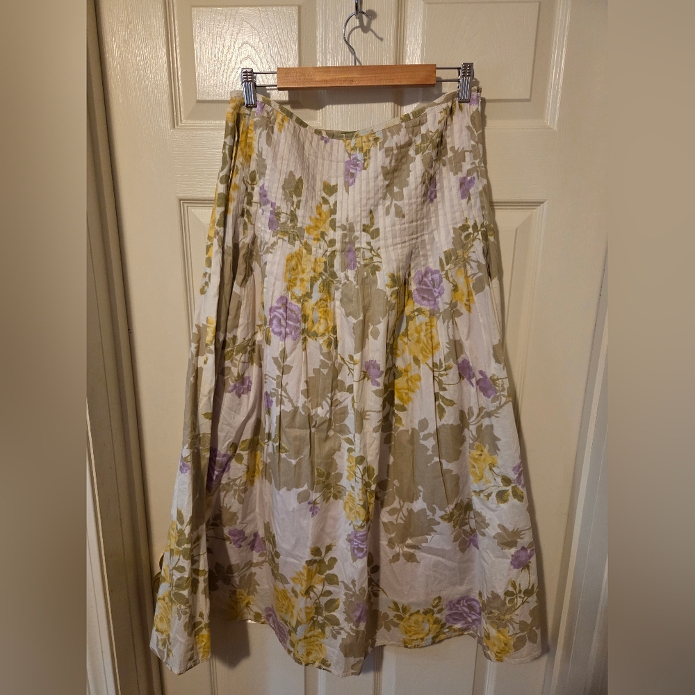 Oilily Floral A-Line Skirt in White, Yellow, Purple, Olive